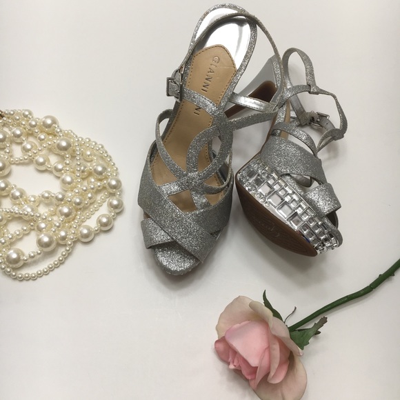 Gianni Bini Shoes - Gianni Bini Silver Glitter and Jeweled Heels, sz 7
